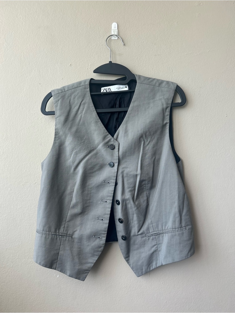 Zara Light Gray Tailored V-Neck Vest